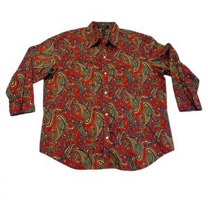Lauren Ralph Lauren Paisley Red & Yellow Vibrant Women’s Shirt Size XL